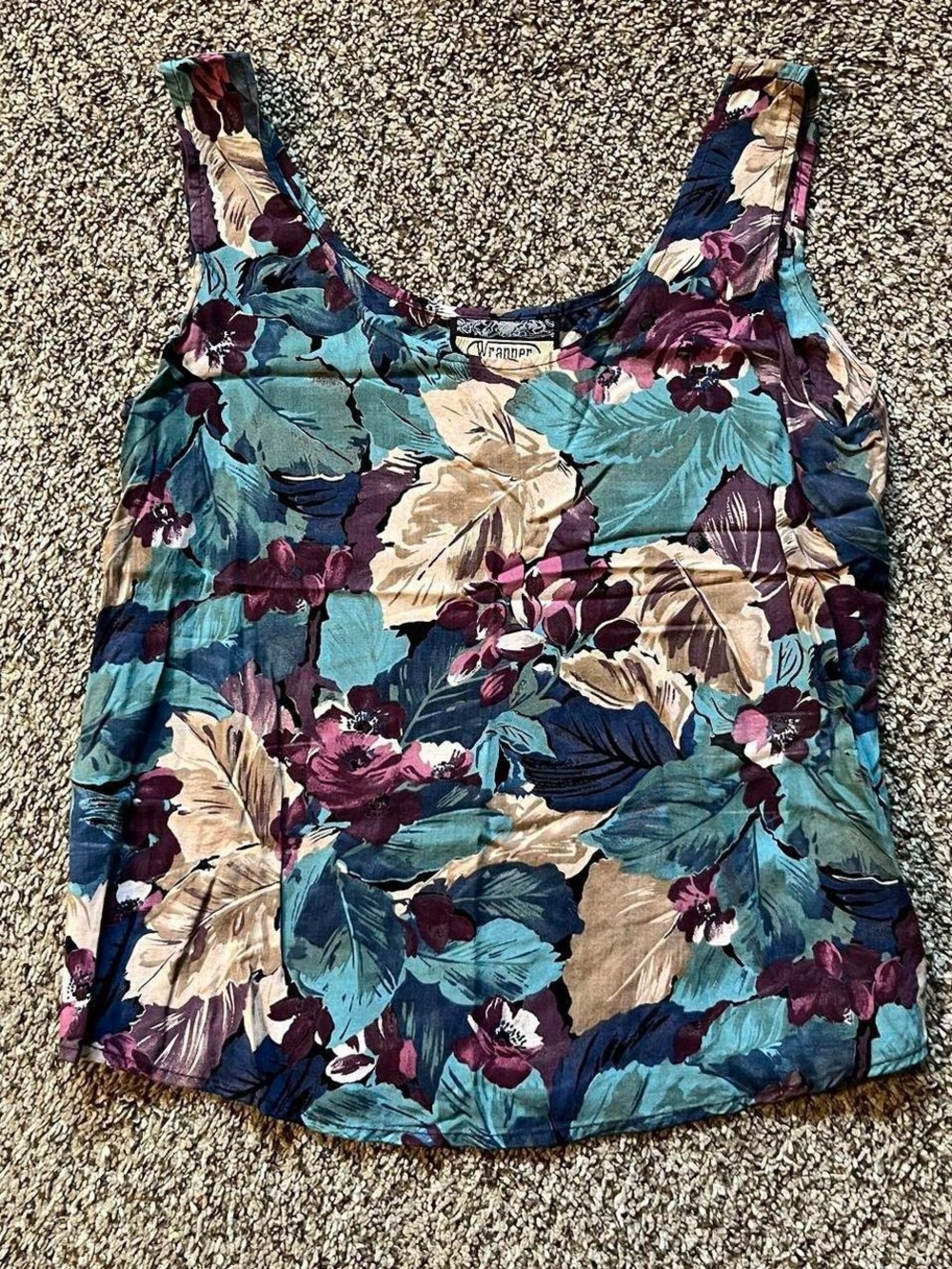 Wrapper vintage purple/teal/beige floral print boxy tank top